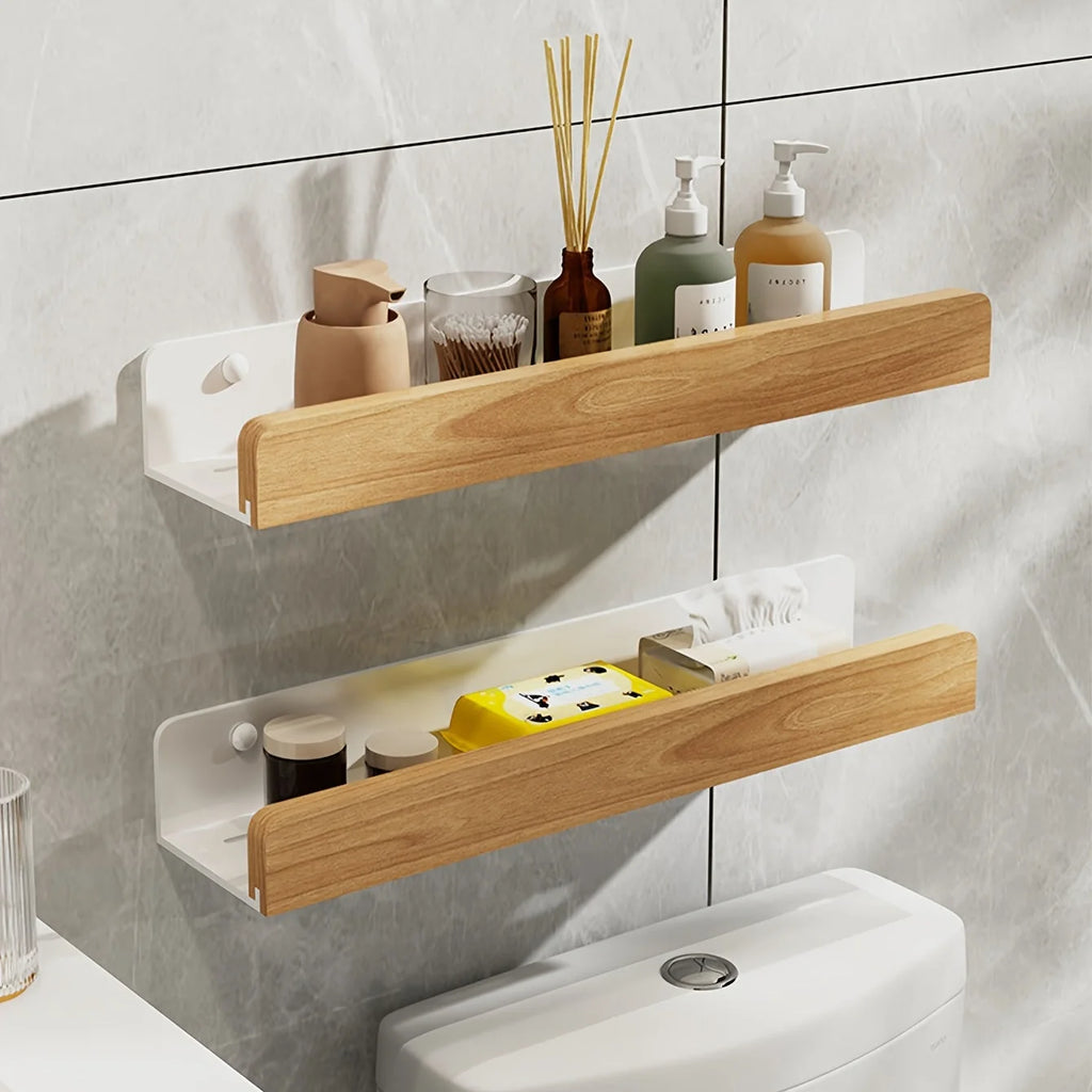 Nástěnná police bez vrtání z kovaného železa s moderním plovoucím designem, ideální pro koupel 8