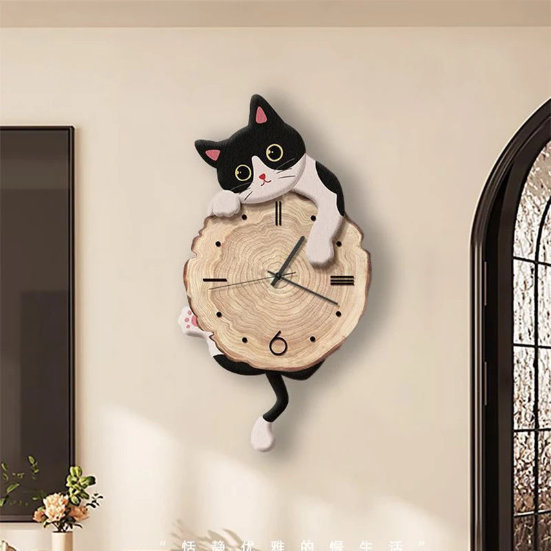 Nástěnné hodiny s moderním designem a houpajícím ocasem, ideální pro kočičí milovníky 1