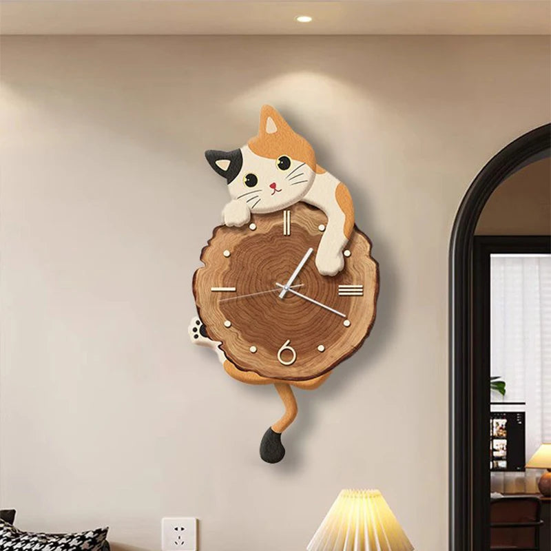 Nástěnné hodiny s moderním designem a houpajícím ocasem, ideální pro kočičí milovníky 2