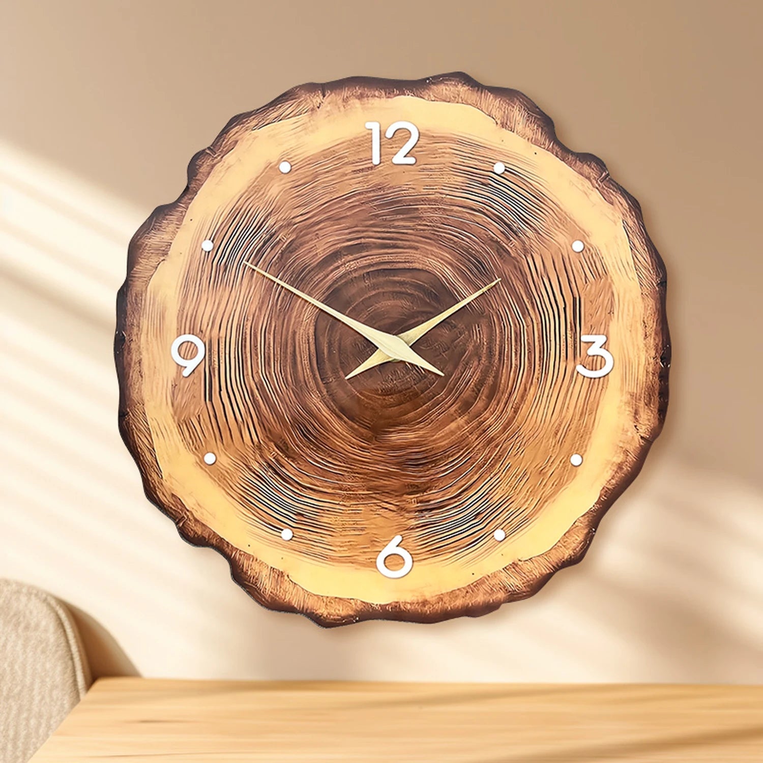 Nástěnné hodiny s tichým chodem a dřevěným efektem, lesklý design, moderní dekor 0