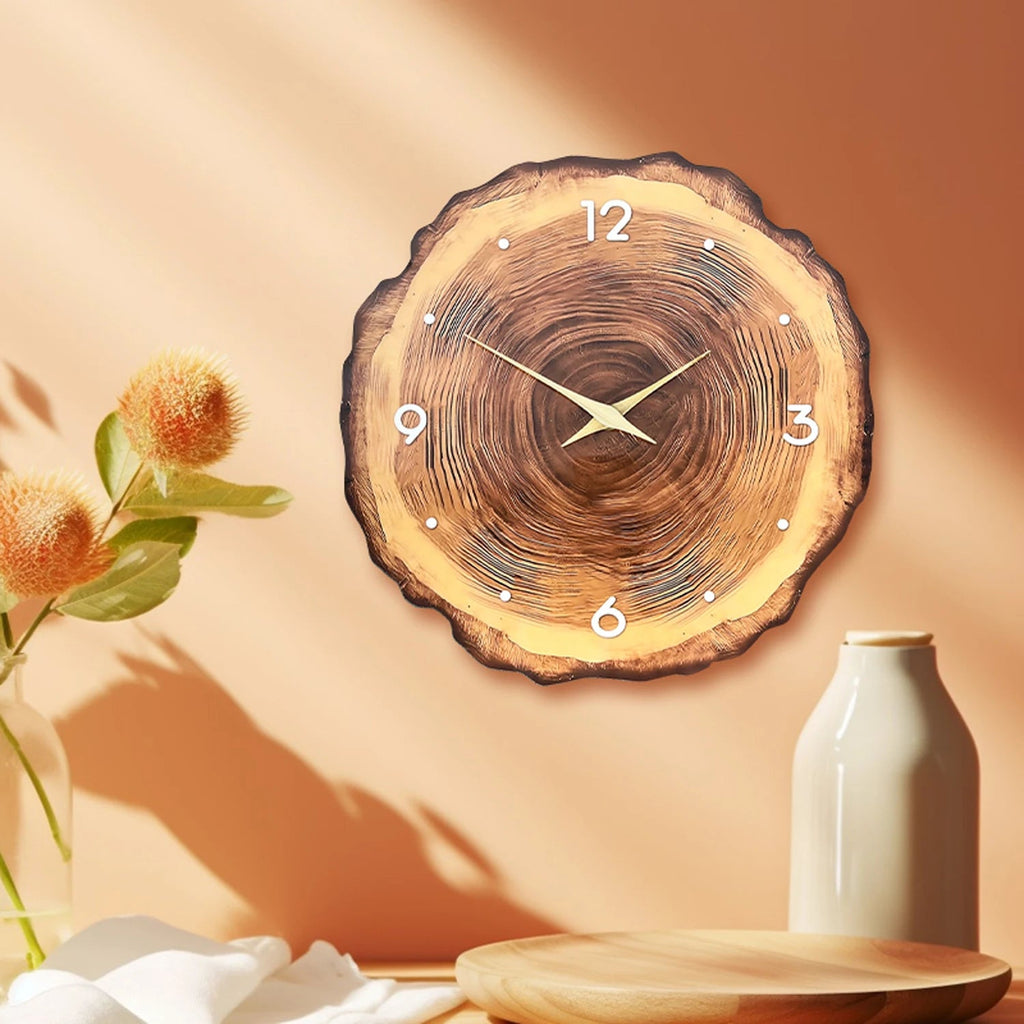 Nástěnné hodiny s tichým chodem a dřevěným efektem, lesklý design, moderní dekor 2