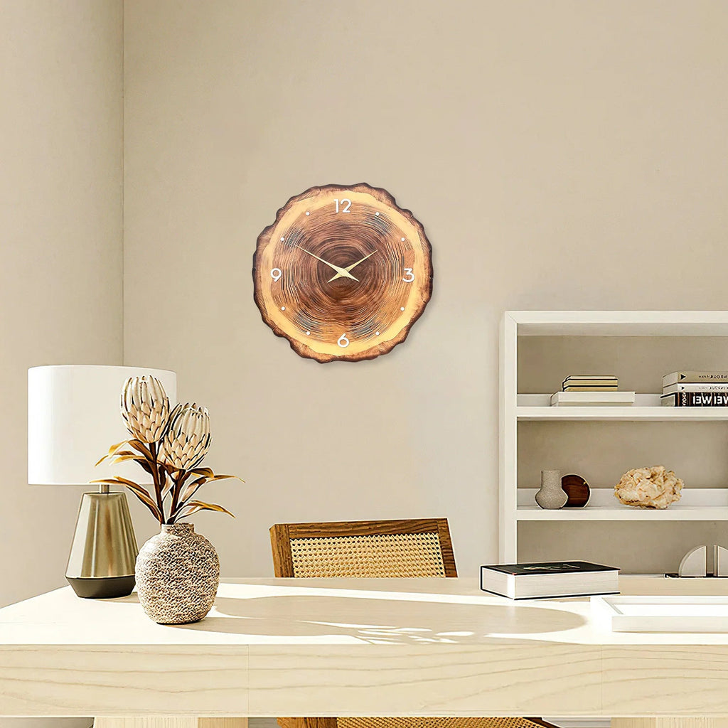Nástěnné hodiny s tichým chodem a dřevěným efektem, lesklý design, moderní dekor 3