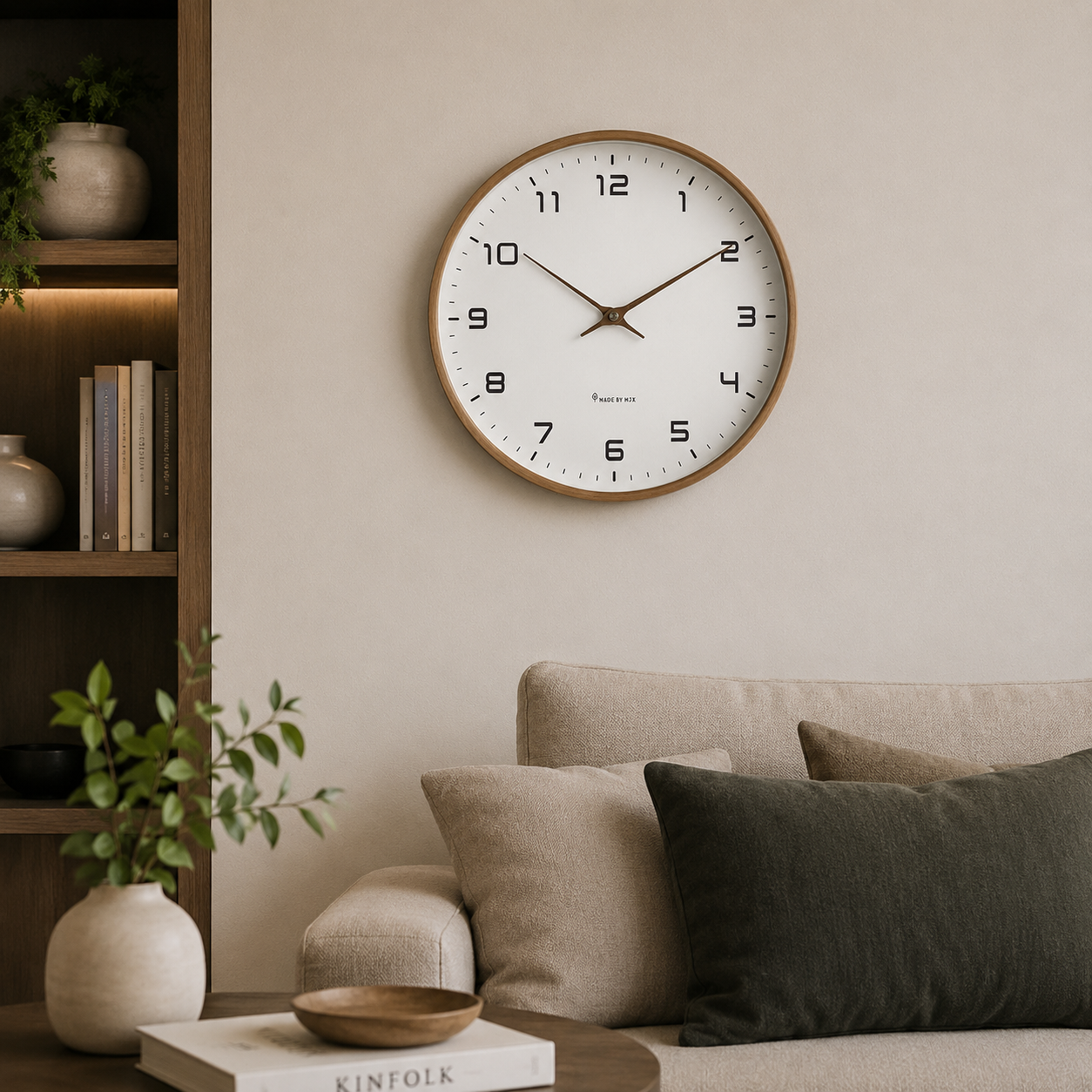 Nástěnné hodiny s tichým mechanismem z masivního dřeva v skandinávském minimalistickém design 1