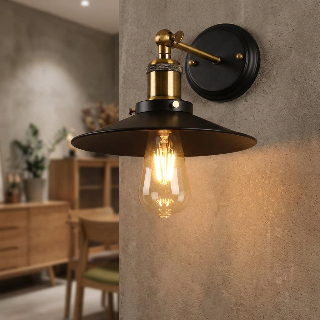 Nástěnné nástěnné svítidlo Industrial s prodlouženým stínidlem – kovově černé do ložnice, kompatibilní s E26/E27 0