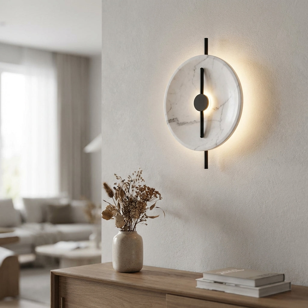 Nástěnné svítidlo s integrovaným LED a mramorovou povrchovou úpravou – Teplé osvětlení ložnice 35 cm x 40 cm 0