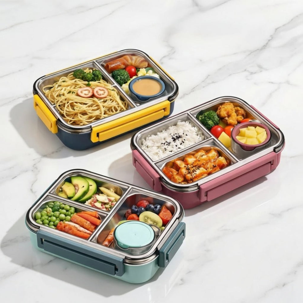 Nerezový bento box na oběd s izolovanými přihrádkami – nepropustný design pro organizované jídlo 3