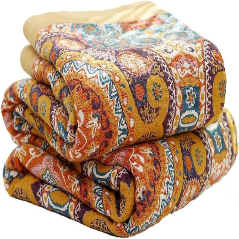 Oboustranná bavlněná deka s chladivým efektem v moderním boho designu, ideální pro pohod 0