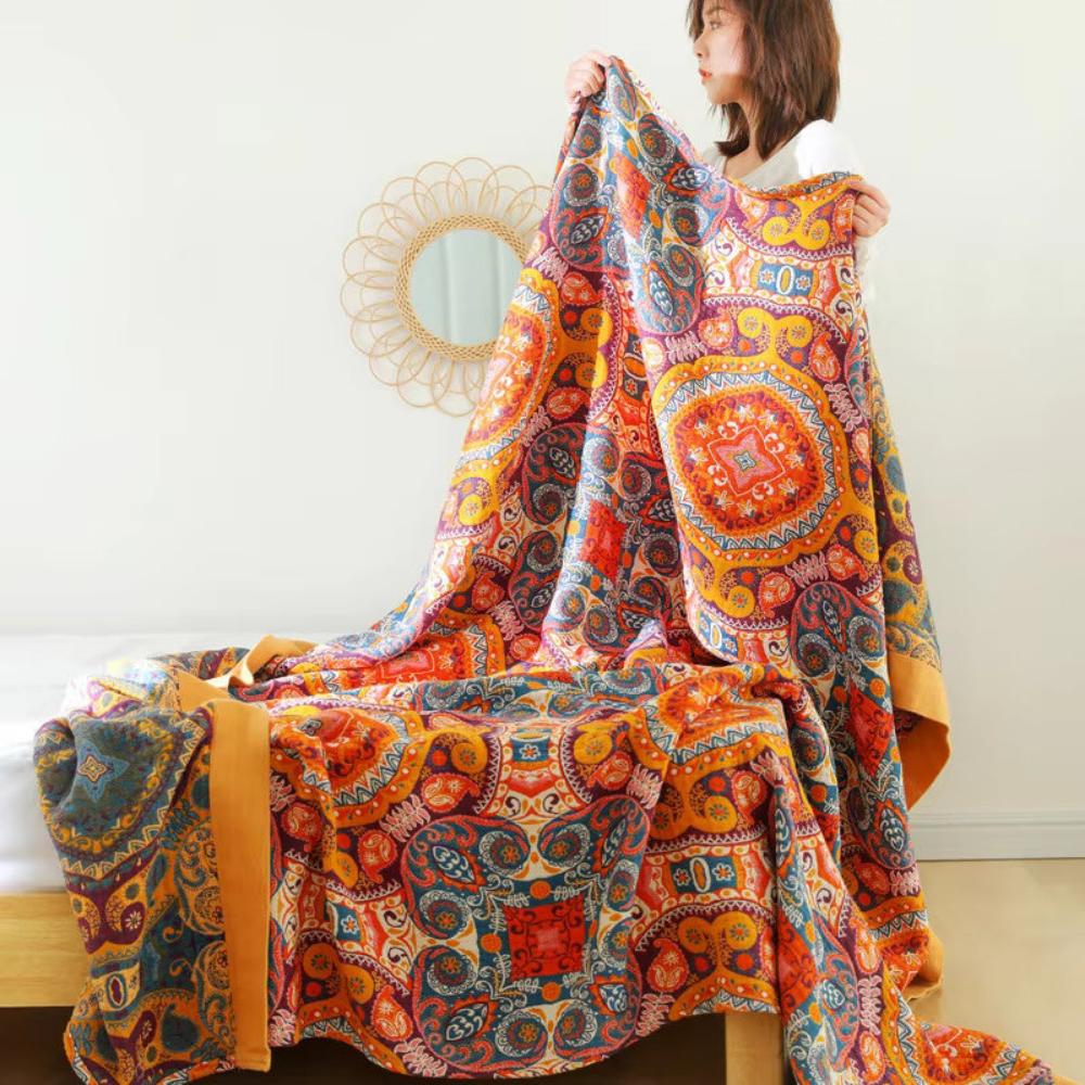 Oboustranná bavlněná deka s chladivým efektem v moderním boho designu, ideální pro pohod 1