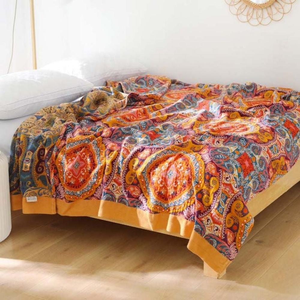 Oboustranná bavlněná deka s chladivým efektem v moderním boho designu, ideální pro pohod 2