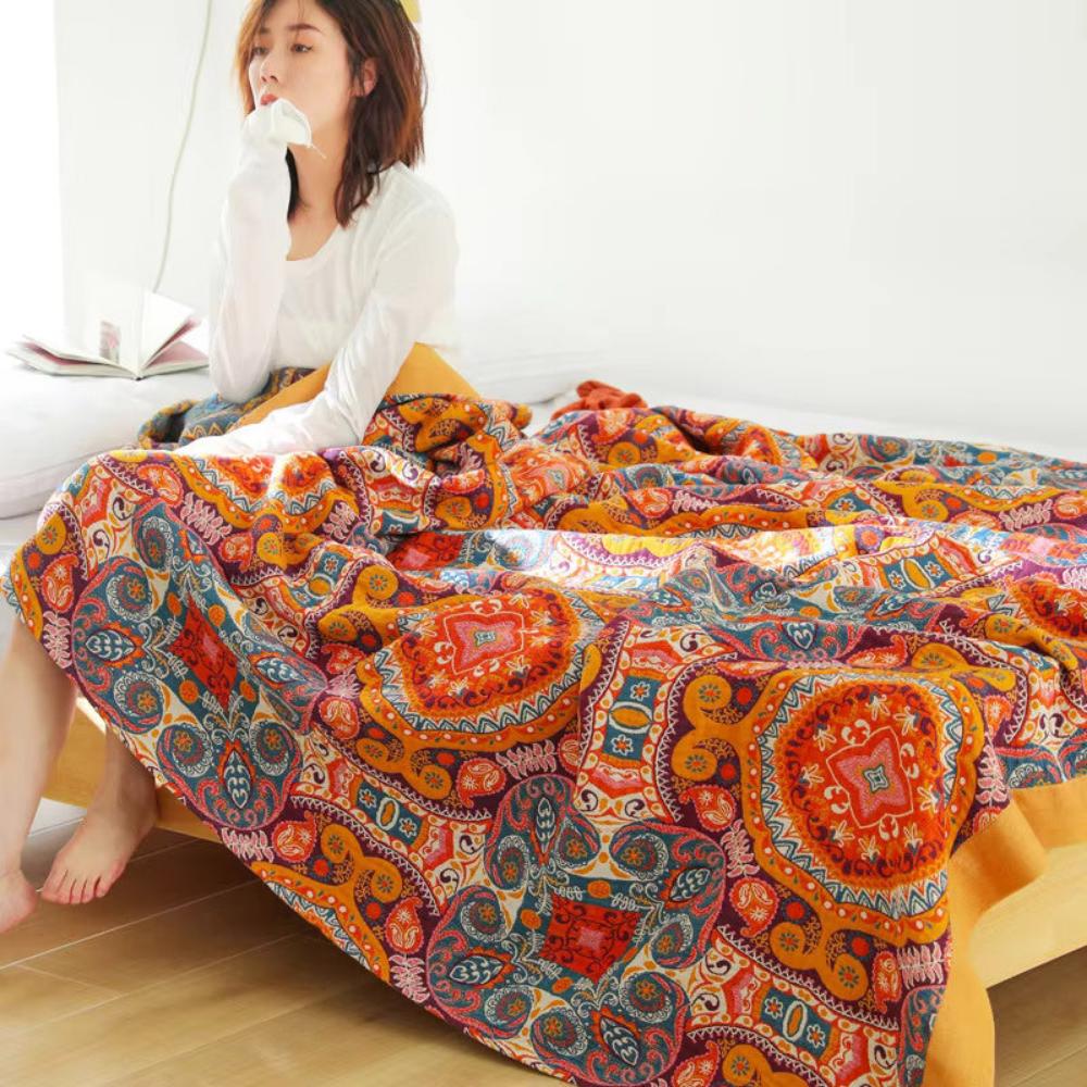 Oboustranná bavlněná deka s chladivým efektem v moderním boho designu, ideální pro pohod 6
