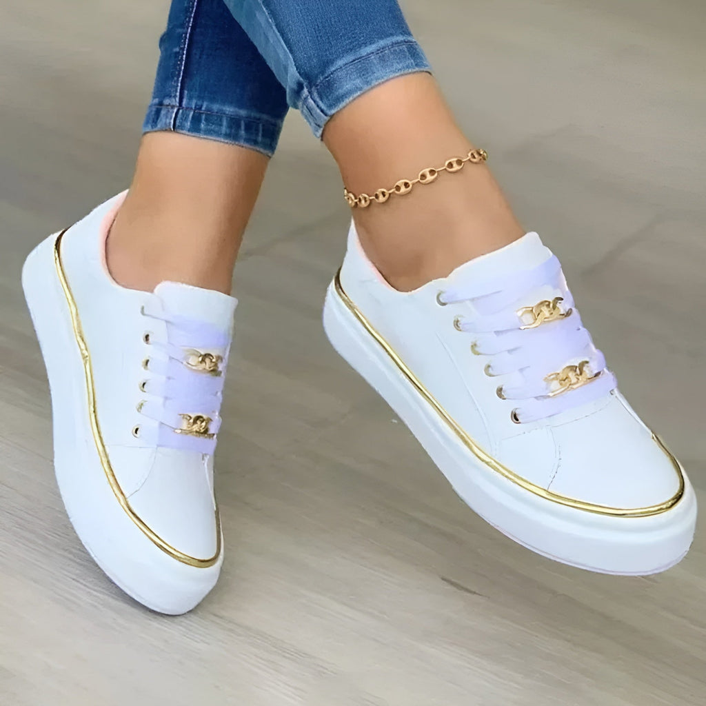 Ortopedické dámské tenisky s tlumící podrážkou a šněrováním, elegantní design se zlatými ak 0