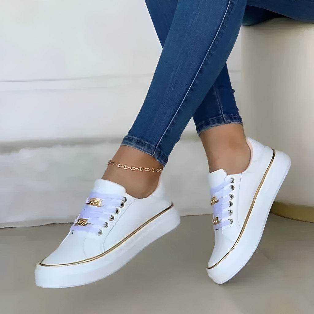Ortopedické dámské tenisky s tlumící podrážkou a šněrováním, elegantní design se zlatými ak 3