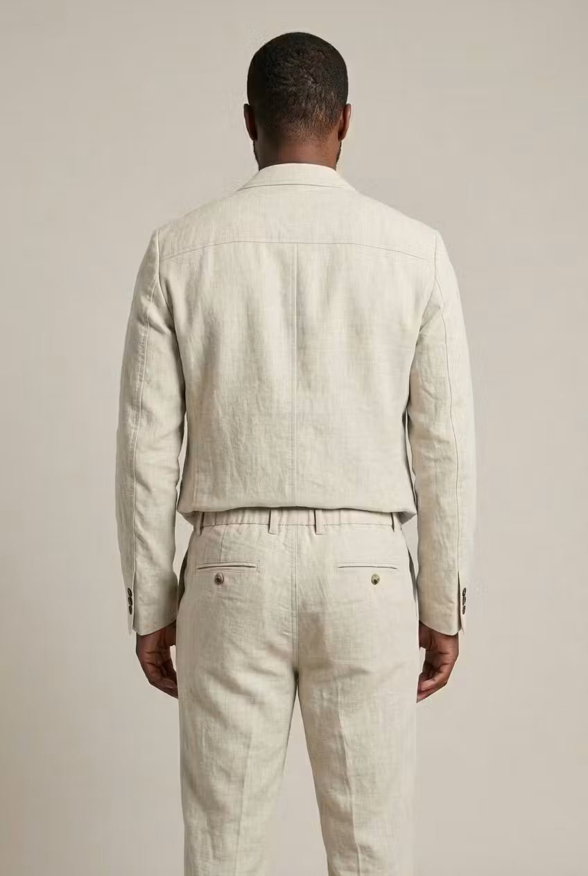 Pánská lněná souprava s blejzrem a kalhotami v přírodní barvě, uvolněný střih 3