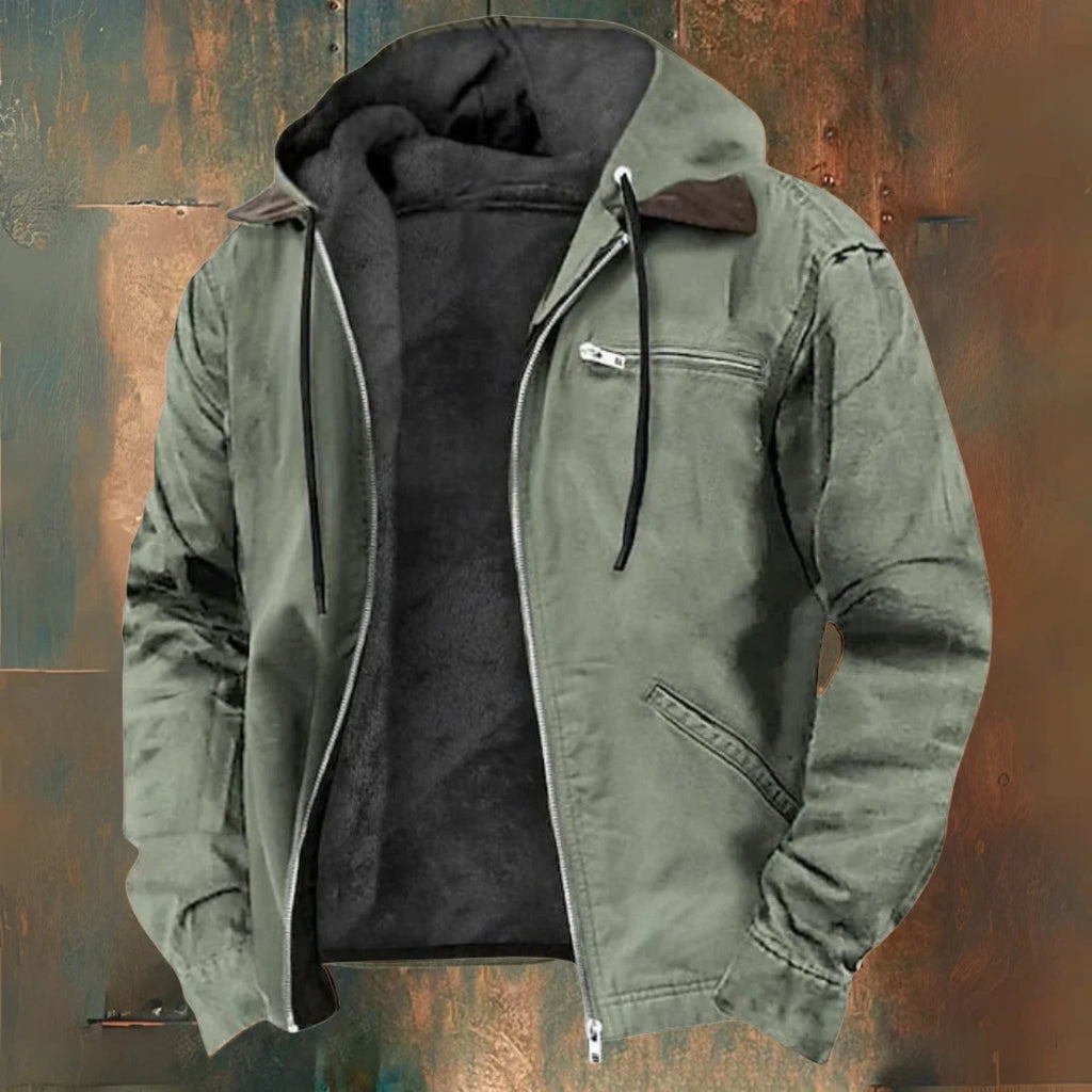 Pánská zimní bunda khaki s fleecovou podšívkou a integrovanou kapucí, ideální pro outdoor akt 5