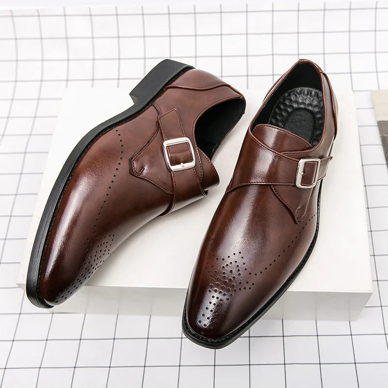 Pánské společenské boty Monk Strap s polstrovanou stélkou – leštěná černá kožená formální obuv 0