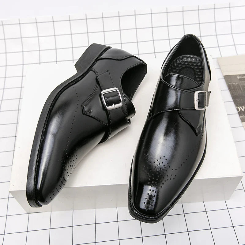 Pánské společenské boty Monk Strap s polstrovanou stélkou – leštěná černá kožená formální obuv 1