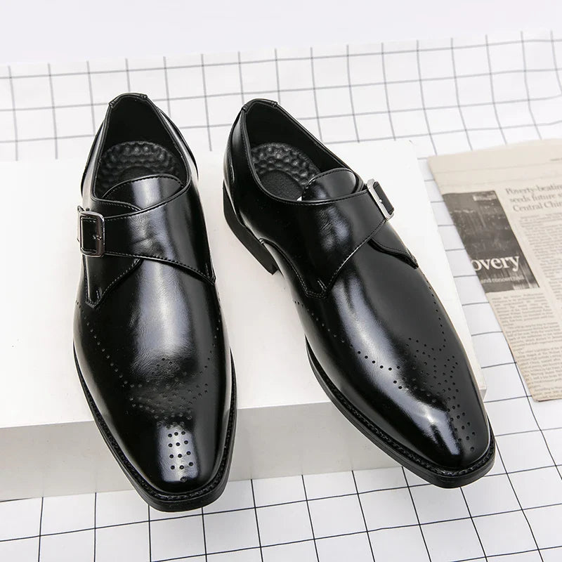 Pánské společenské boty Monk Strap s polstrovanou stélkou – leštěná černá kožená formální obuv 3