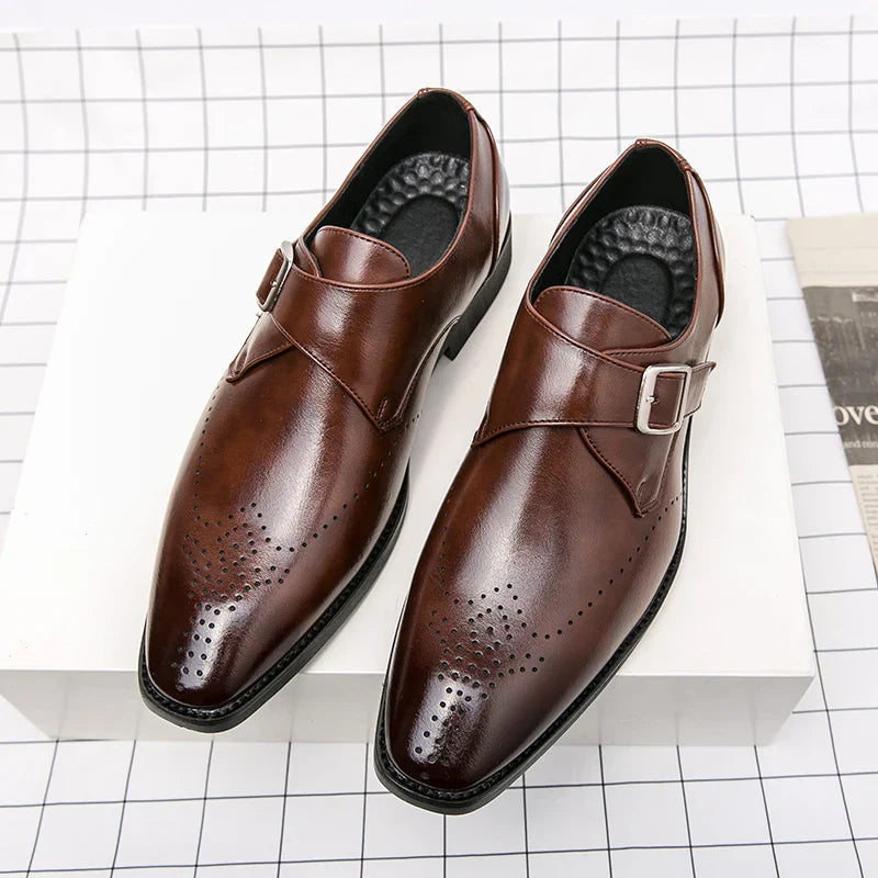 Pánské společenské boty Monk Strap s polstrovanou stélkou – leštěná černá kožená formální obuv 6