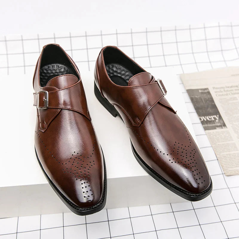 Pánské společenské boty Monk Strap s polstrovanou stélkou – leštěná černá kožená formální obuv 7