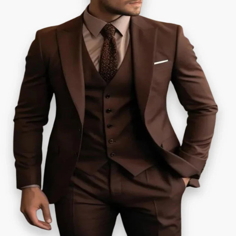 Pánský formální třídílný oblek slim fit s jednořadým zapínáním, elegantní design, ideální pro 1