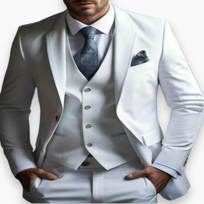 Pánský formální třídílný oblek slim fit s jednořadým zapínáním, elegantní design, ideální pro 10