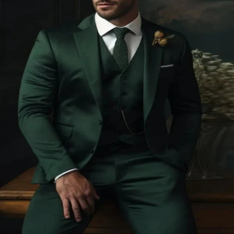 Pánský formální třídílný oblek slim fit s jednořadým zapínáním, elegantní design, ideální pro 13