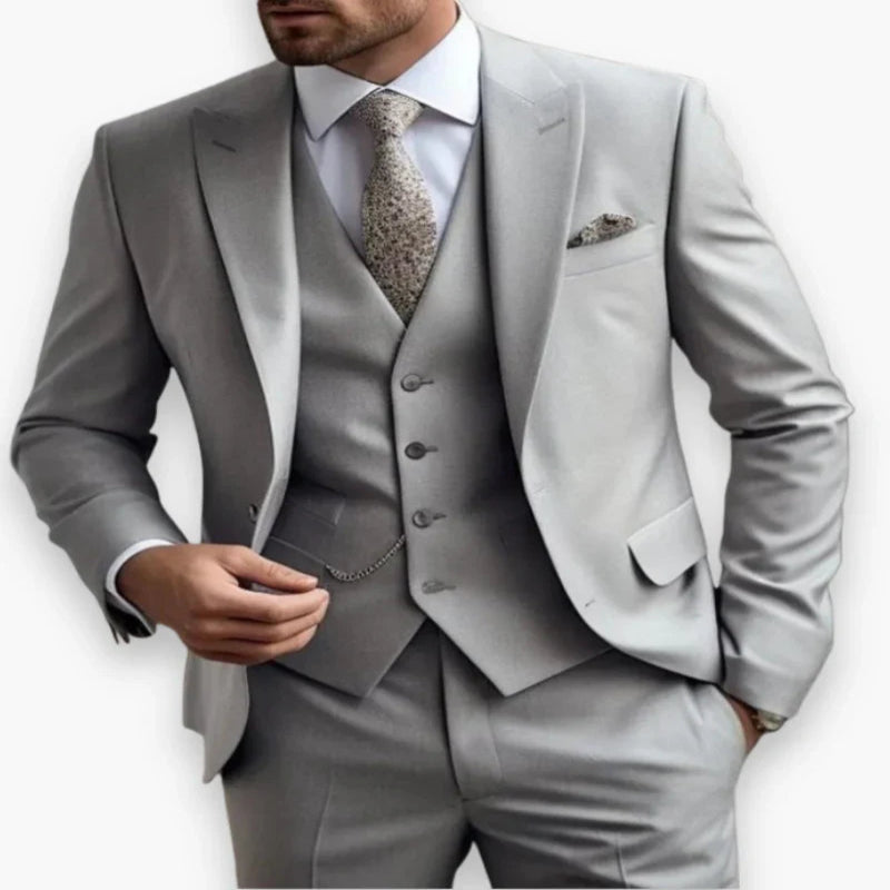 Pánský formální třídílný oblek slim fit s jednořadým zapínáním, elegantní design, ideální pro 3