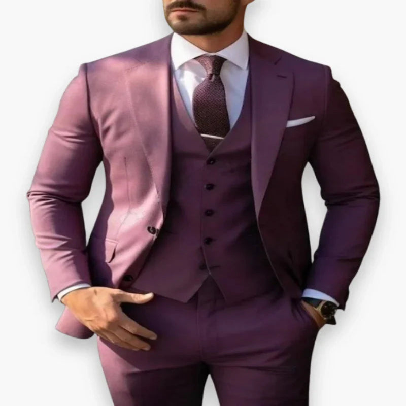 Pánský formální třídílný oblek slim fit s jednořadým zapínáním, elegantní design, ideální pro 9