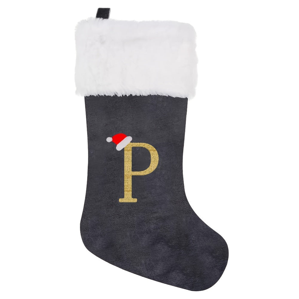 Personalizovaná sametová vánoční punčocha s monogramem – moderní šedý vzor 18