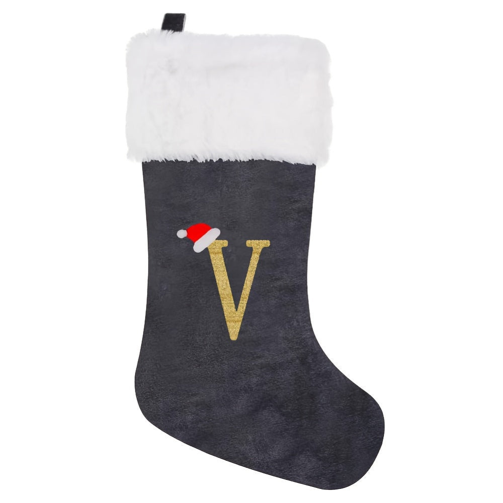 Personalizovaná sametová vánoční punčocha s monogramem – moderní šedý vzor 25