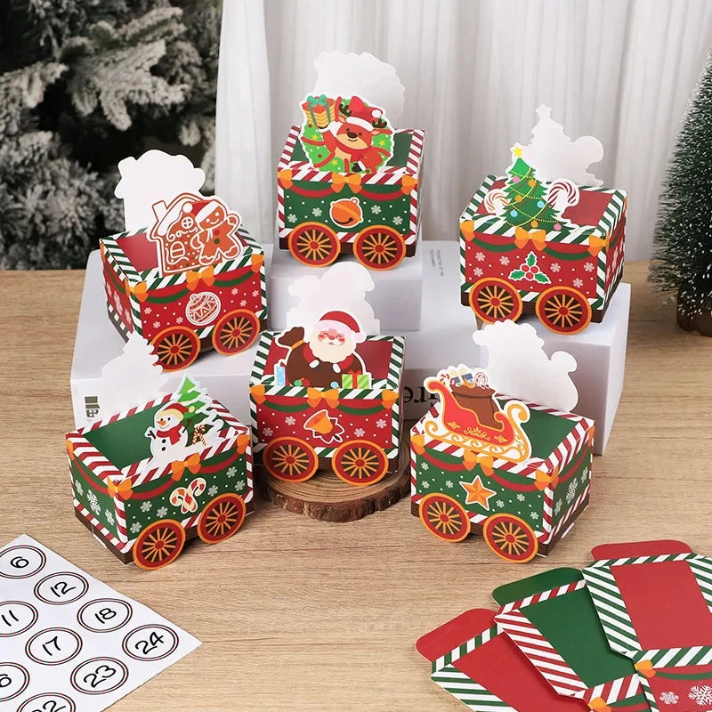 Prázdný adventní kalendář pro děti – 24 krabiček na bonbóny s veselými vzory, ideální pro odpočítávání do Vánoc 3