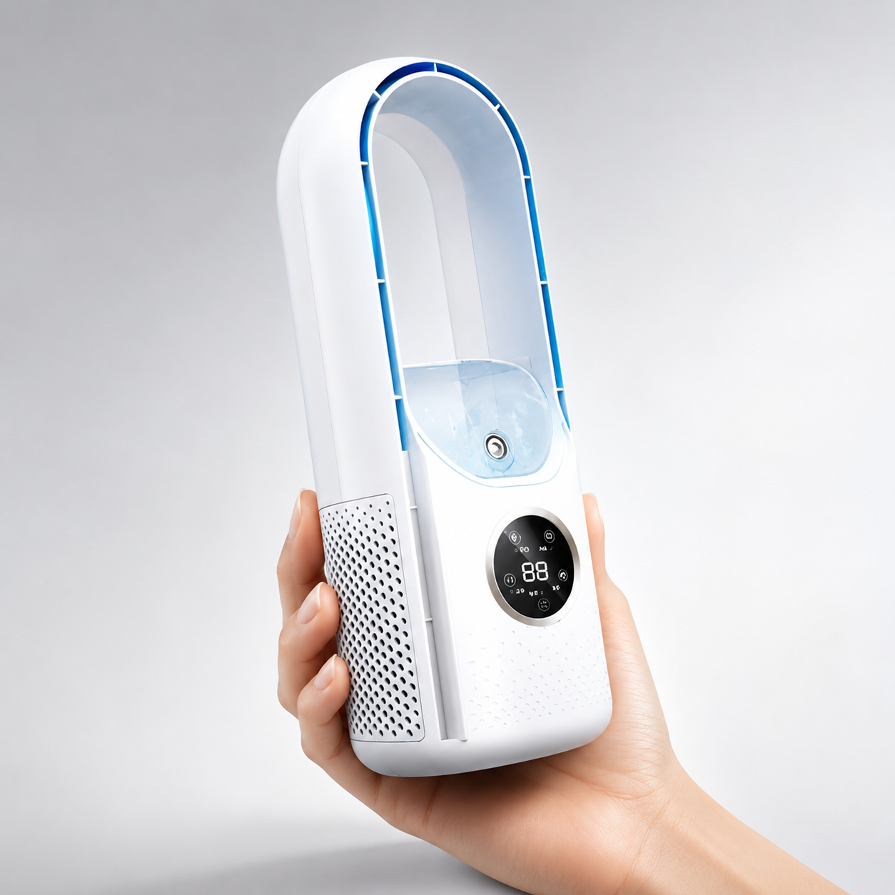 Přenosná klimatizace s bezlopatkovým ventilátorem, tichý provoz, kompaktní design, ideální 0