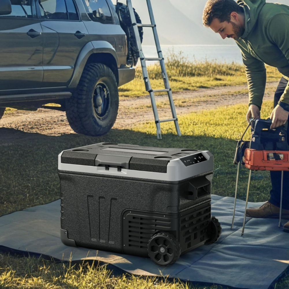 Přenosná lednice s mrazákem s dvouzónovým chlazením a kolečky – 53QT 12V autolednička pro kempování a cestování 1