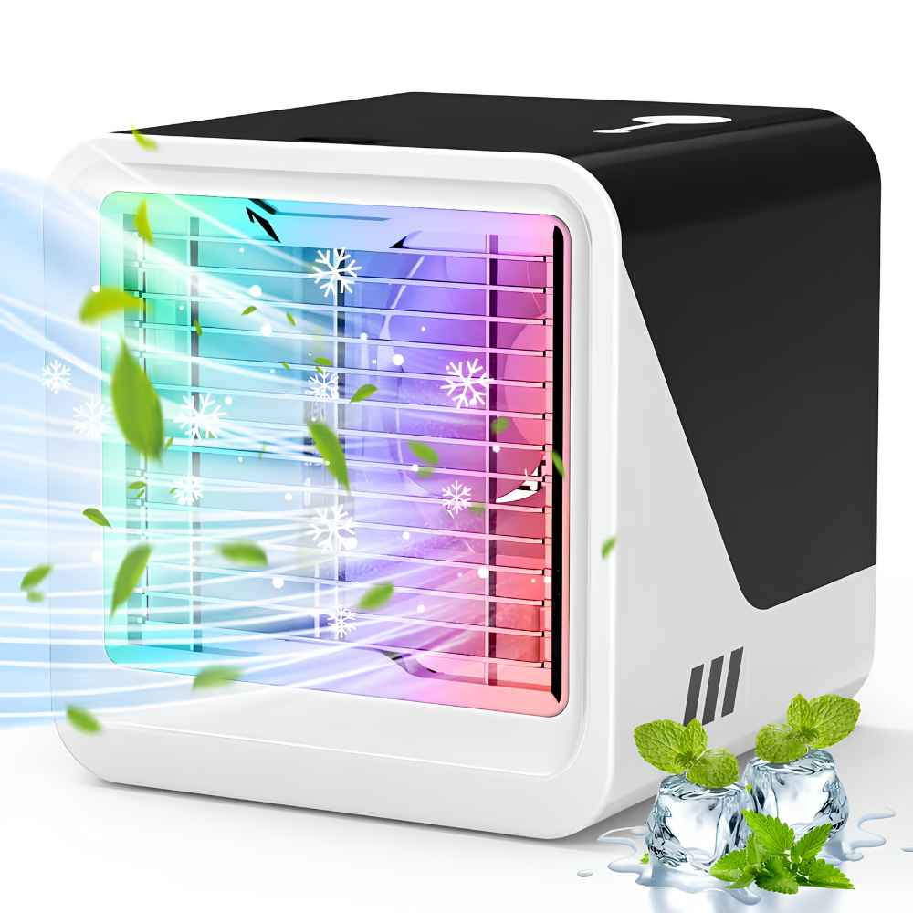 Přenosná mini klimatizace s ventilátorem, nastavitelnou rychlostí a časovačem – kompaktní USB design 0