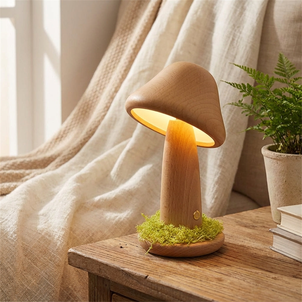 Přenosná noční lampa s nastavitelným jasem a teplotou barev – dřevěné pouzdro z bukového dřeva 1