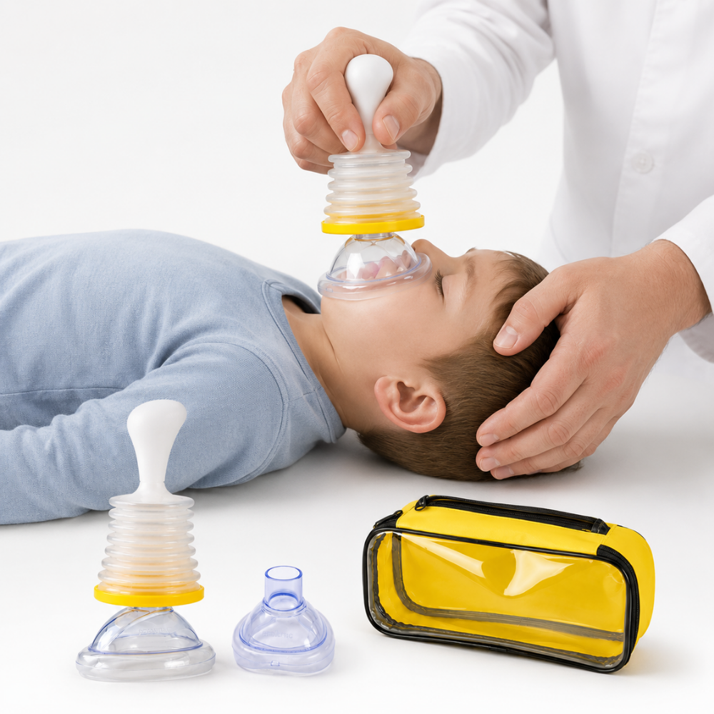 Přenosné manuální odsávací zařízení pro dýchací cesty pro záchranu při dušení – lehká nouzová sada s maskami pro dospělé a děti 2