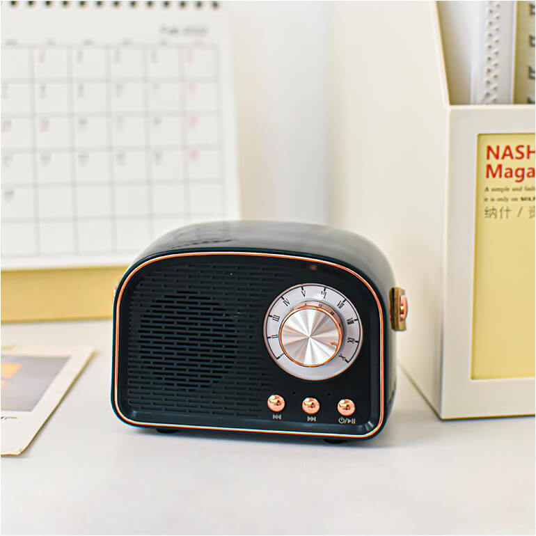 Přenosný Bluetooth reproduktor v retro stylu s vysoce kvalitním zvukem a dlouhou výdrží baterie – kompaktní a stylový design 5