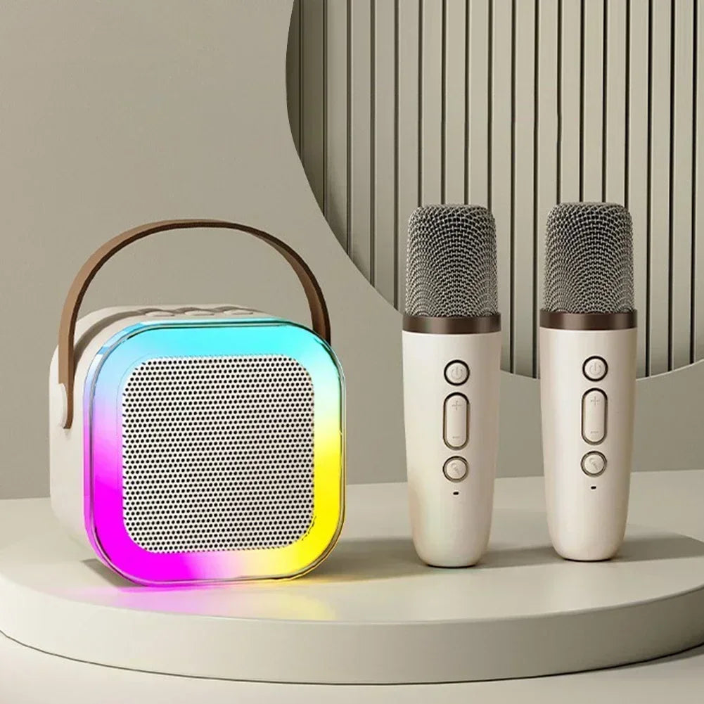 Přenosný karaoke stroj s duálními bezdrátovými mikrofony a RGB osvětlením, ideální pro rodinn 1