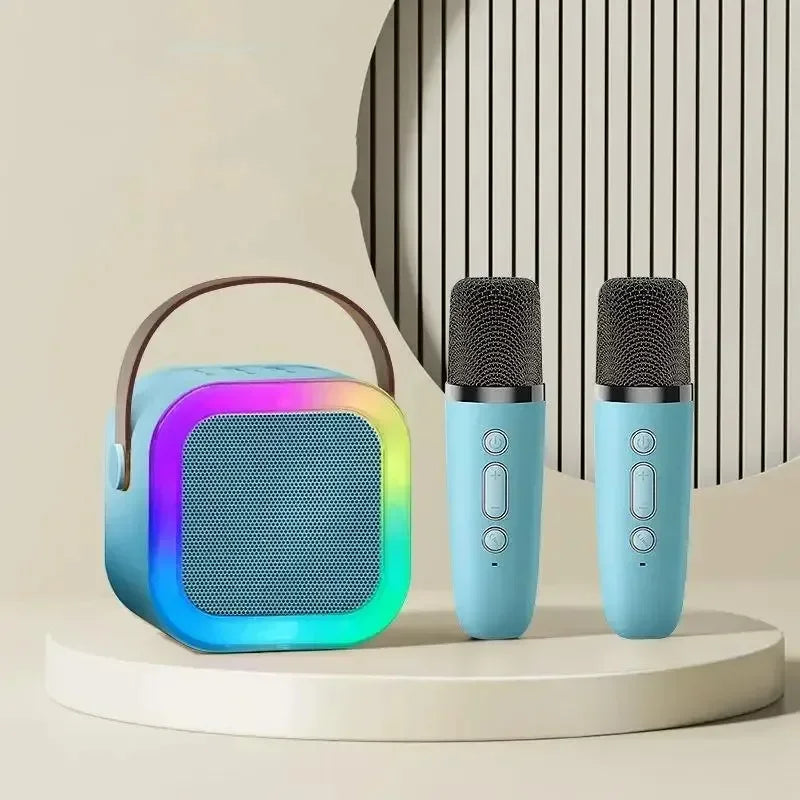 Přenosný karaoke stroj s duálními bezdrátovými mikrofony a RGB osvětlením, ideální pro rodinn 8