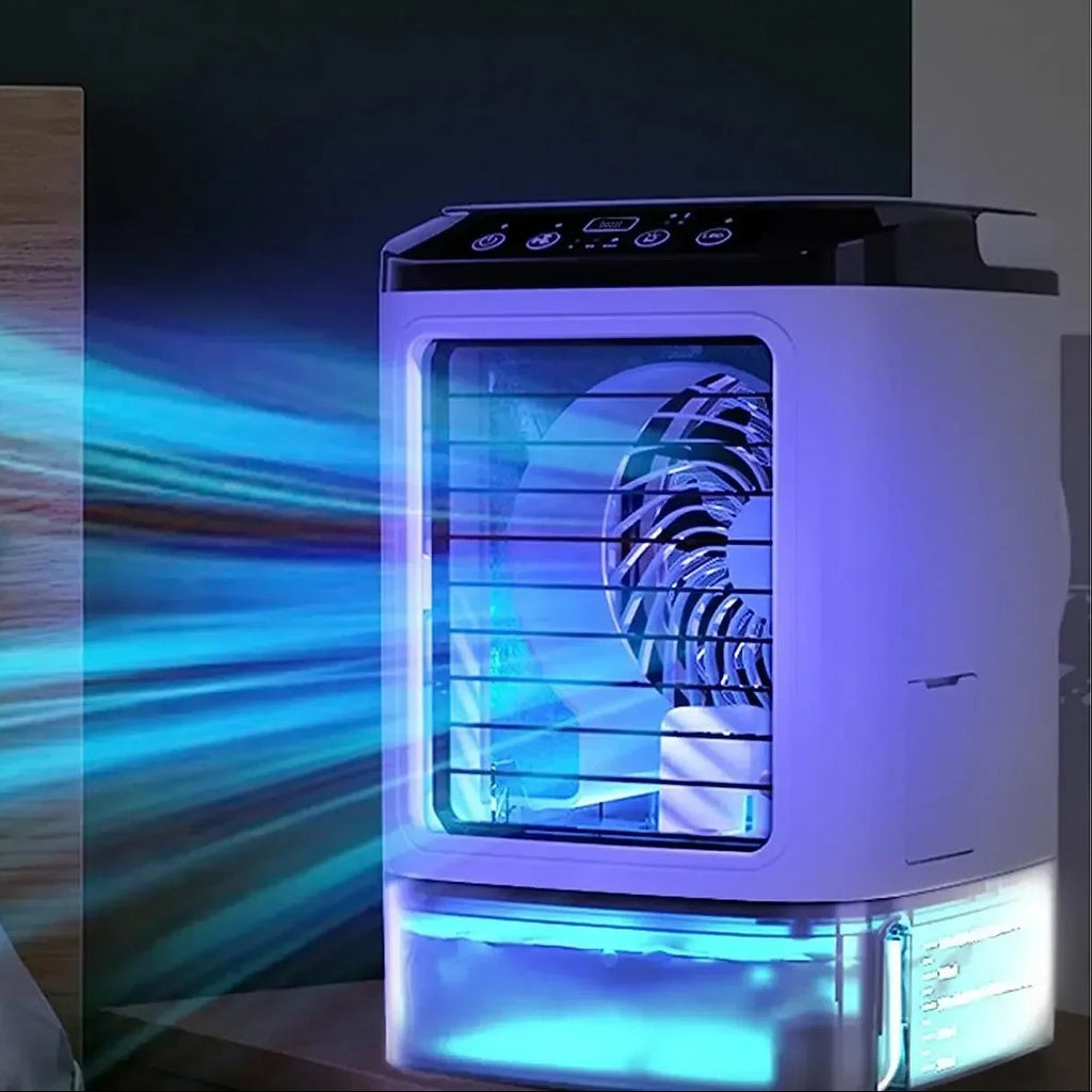 Přenosný ochlazovač vzduchu s oscilačním ventilátorem, kompaktní stolní klimatizace pro 3