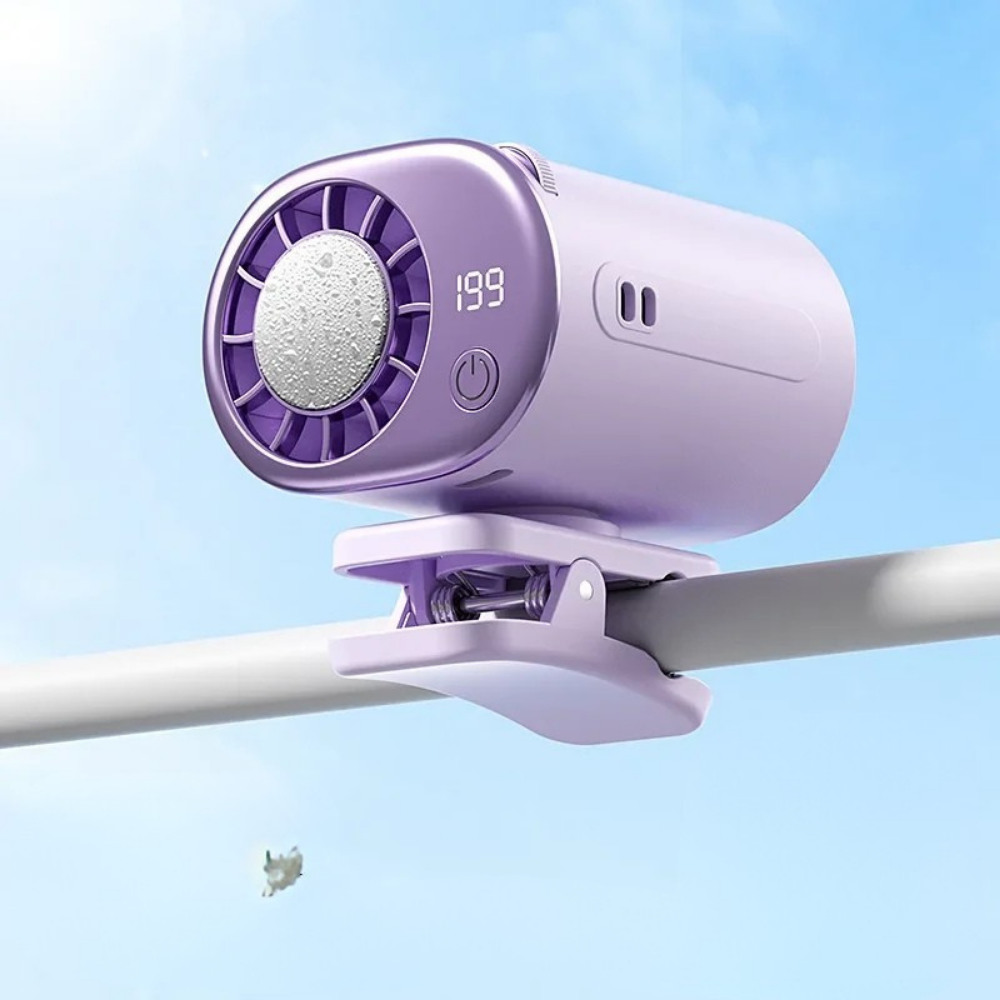 Přenosný USB ventilátor s připínacím systémem, nastavitelným prouděním vzduchu a síťkou – řešení chlazení na cesty 2