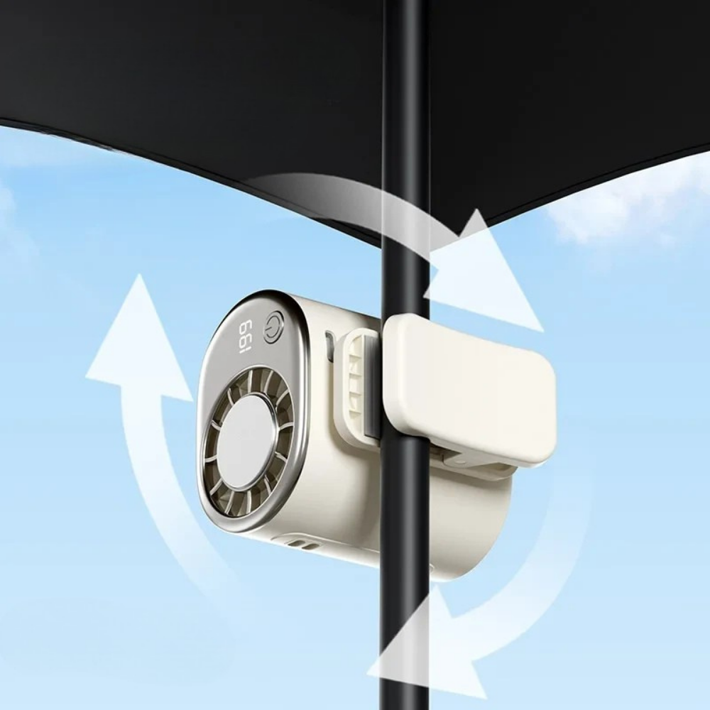 Přenosný USB ventilátor s připínacím systémem, nastavitelným prouděním vzduchu a síťkou – řešení chlazení na cesty 5