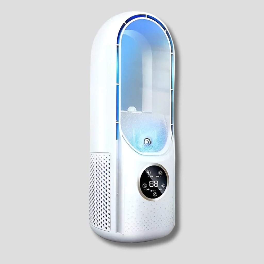 Přenosný ventilátor s chlazením odpařováním a LED displejem, tichý stolní design s nastaviteln 0