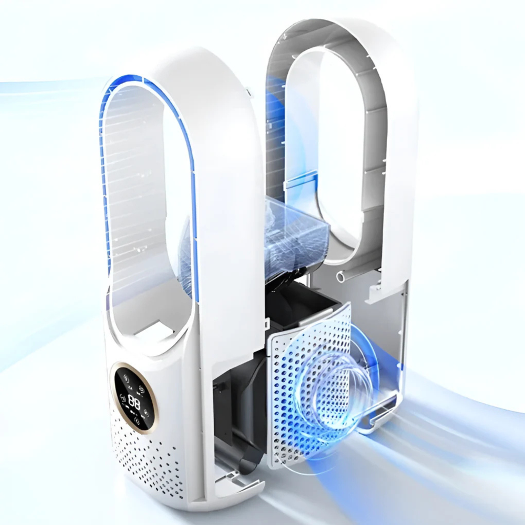 Přenosný ventilátor s chlazením odpařováním a LED displejem, tichý stolní design s nastaviteln 3