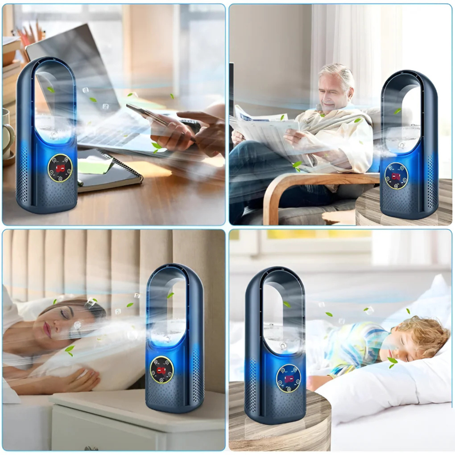 Přenosný ventilátor s chlazením odpařováním a LED displejem, tichý stolní design s nastaviteln 5