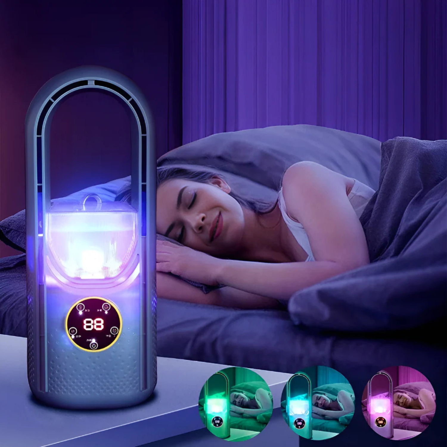 Přenosný ventilátor s chlazením odpařováním a LED displejem, tichý stolní design s nastaviteln 6