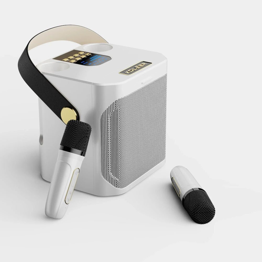 Přenosný karaoke reproduktorový systém s 360° zvukem a dvěma bezdrátovými mikrofony – ideální pro vnitřní i venkovní párty 4