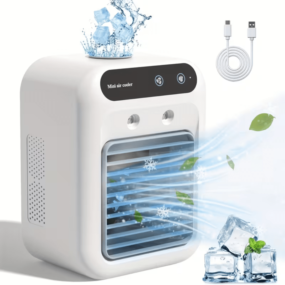 Přenosný mini stolní ventilátor s dobíjecí baterií přes USB – kompaktní osobní klimatizace pro malé prostory 1
