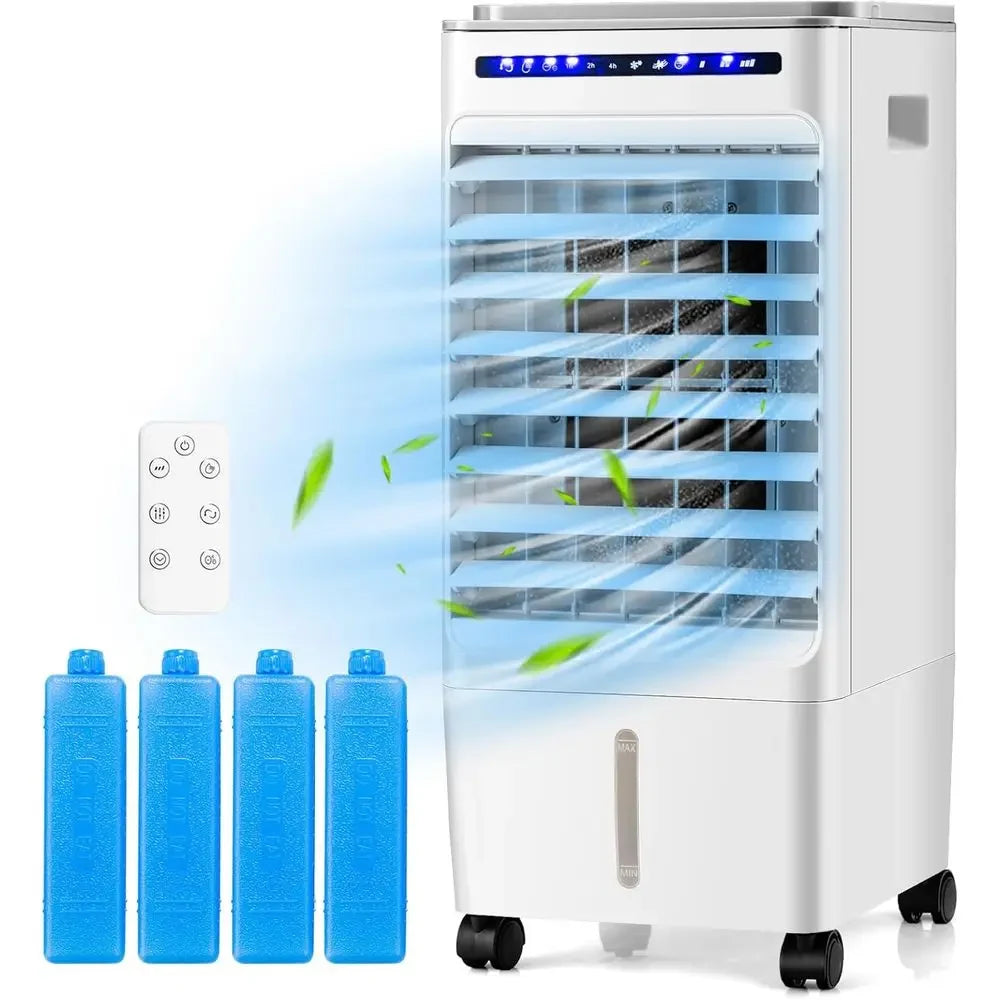Přenosný odpařovací chladič vzduchu s dálkovým ovládáním a časovačem – kompaktní osobní chladicí ventilátor – bílý 0