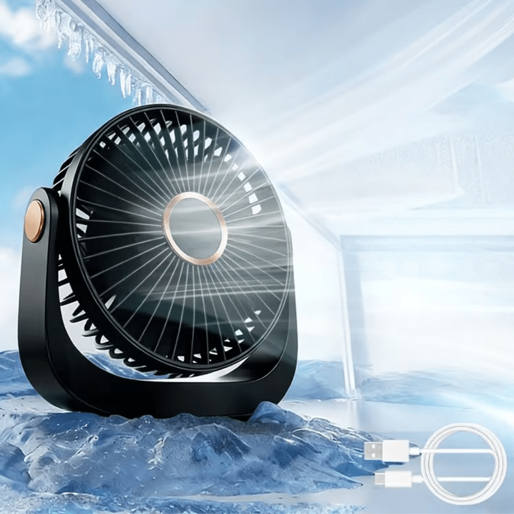 Přenosný stolní ventilátor s USB portem, dobíjecí baterií a nastavitelnou rychlostí – lehký stolní ventilátor pro vnitřní i venkovní použití 0